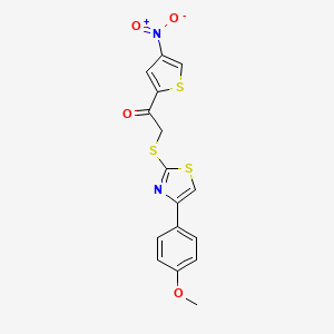 molecular formula C16H12N2O4S3 B15121320 2-{[4-(4-Methoxyphenyl)-1,3-thiazol-2-yl]sulfanyl}-1-(4-nitrothiophen-2-yl)ethanone 