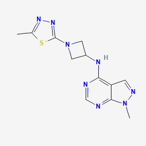 molecular formula C12H14N8S B15121390 1-(5-methyl-1,3,4-thiadiazol-2-yl)-N-{1-methyl-1H-pyrazolo[3,4-d]pyrimidin-4-yl}azetidin-3-amine 