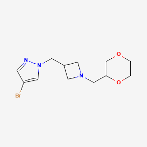 molecular formula C12H18BrN3O2 B15121472 4-bromo-1-({1-[(1,4-dioxan-2-yl)methyl]azetidin-3-yl}methyl)-1H-pyrazole 