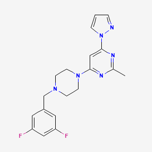 molecular formula C19H20F2N6 B15121584 4-{4-[(3,5-difluorophenyl)methyl]piperazin-1-yl}-2-methyl-6-(1H-pyrazol-1-yl)pyrimidine 