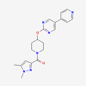 2-{[1-(1,5-dimethyl-1H-pyrazole-3-carbonyl)piperidin-4-yl]oxy}-5-(pyridin-4-yl)pyrimidine