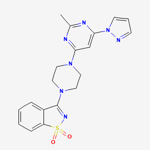 molecular formula C19H19N7O2S B15121844 3-{4-[2-methyl-6-(1H-pyrazol-1-yl)pyrimidin-4-yl]piperazin-1-yl}-1lambda6,2-benzothiazole-1,1-dione 