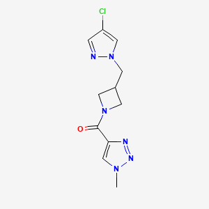 molecular formula C11H13ClN6O B15121894 4-{3-[(4-chloro-1H-pyrazol-1-yl)methyl]azetidine-1-carbonyl}-1-methyl-1H-1,2,3-triazole 