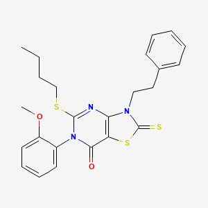 molecular formula C24H25N3O2S3 B15122092 5-(butylsulfanyl)-6-(2-methoxyphenyl)-3-(2-phenylethyl)-2-sulfanylidene-2H,3H,6H,7H-[1,3]thiazolo[4,5-d]pyrimidin-7-one 