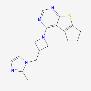 molecular formula C17H19N5S B15122446 12-{3-[(2-methyl-1H-imidazol-1-yl)methyl]azetidin-1-yl}-7-thia-9,11-diazatricyclo[6.4.0.0^{2,6}]dodeca-1(12),2(6),8,10-tetraene 