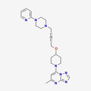 molecular formula C24H30N8O B15122458 1-{4-[(1-{5-Methyl-[1,2,4]triazolo[1,5-a]pyrimidin-7-yl}piperidin-4-yl)oxy]but-2-yn-1-yl}-4-(pyridin-2-yl)piperazine 