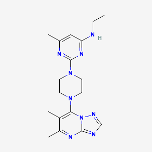 molecular formula C18H25N9 B15122511 2-(4-{5,6-dimethyl-[1,2,4]triazolo[1,5-a]pyrimidin-7-yl}piperazin-1-yl)-N-ethyl-6-methylpyrimidin-4-amine 