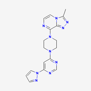 molecular formula C17H18N10 B15122578 4-(4-{3-methyl-[1,2,4]triazolo[4,3-a]pyrazin-8-yl}piperazin-1-yl)-6-(1H-pyrazol-1-yl)pyrimidine 