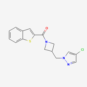 molecular formula C16H14ClN3OS B15123621 1-{[1-(1-benzothiophene-2-carbonyl)azetidin-3-yl]methyl}-4-chloro-1H-pyrazole 