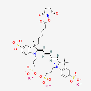 molecular formula C40H46K3N3O16S4 B15124530 Tripotassium 2-[5-[1,3-dihydro-3,3-dimethyl-5-sulfo-1-(3-sulfopropyl)-2H-indol-2-ylidene]-1,3-pentadien-1-yl]-3-[6-[(2,5-dioxo-1-pyrrolidinyl)oxy]-6-oxohexyl]-3-methyl-5-sulfo-1-(3-sulfopropyl)-3H-indolium, inner salt 