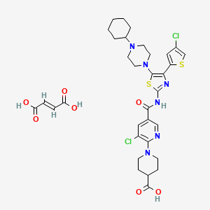 molecular formula C33H38Cl2N6O7S2 B15124781 (E)-but-2-enedioic acid;1-[3-chloro-5-[[4-(4-chlorothiophen-2-yl)-5-(4-cyclohexylpiperazin-1-yl)-1,3-thiazol-2-yl]carbamoyl]pyridin-2-yl]piperidine-4-carboxylic acid 