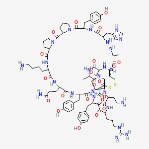 molecular formula C84H118N24O21S2 B15126537 3-[25-(4-aminobutyl)-43-(2-aminoethyl)-40-(3-carbamimidamidopropyl)-55-(hydroxymethyl)-10,31,37-tris[(4-hydroxyphenyl)methyl]-7-(1H-imidazol-5-ylmethyl)-4,52-dimethyl-3,8,11,17,23,26,29,32,35,38,39,42,45,51,54,57-hexadecaoxo-59,60-dithia-2,5,6,9,12,18,24,27,30,33,36,41,44,50,53,56-hexadecazapentacyclo[32.23.4.012,16.018,22.046,50]henhexacontan-28-yl]propanamide 