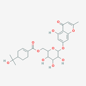 molecular formula C26H32O11 B15126583 [3,4,5-Trihydroxy-6-(5-hydroxy-2-methyl-4-oxochromen-7-yl)oxyoxan-2-yl]methyl 4-(2-hydroxypropan-2-yl)cyclohexene-1-carboxylate 