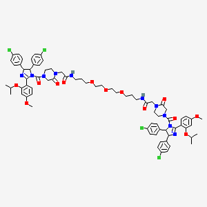 molecular formula C74H84Cl4N10O13 B15126631 2-[4-[4,5-bis(4-chlorophenyl)-2-(4-methoxy-2-propan-2-yloxyphenyl)-4,5-dihydroimidazole-1-carbonyl]-2-oxopiperazin-1-yl]-N-[3-[2-[2-[3-[[2-[4-[4,5-bis(4-chlorophenyl)-2-(4-methoxy-2-propan-2-yloxyphenyl)-4,5-dihydroimidazole-1-carbonyl]-2-oxopiperazin-1-yl]acetyl]amino]propoxy]ethoxy]ethoxy]propyl]acetamide 