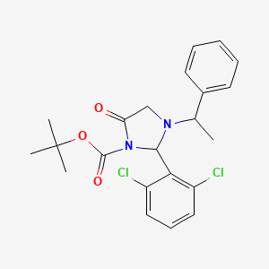 molecular formula C22H24Cl2N2O3 B15126800 Tert-butyl 2-(2,6-dichlorophenyl)-5-oxo-3-(1-phenylethyl)imidazolidine-1-carboxylate 