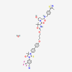 1-[2-[[2-[4-[4-[4-[3-[4-cyano-3-(trifluoromethyl)phenyl]-5,5-dimethyl-4-oxo-2-sulfanylideneimidazolidin-1-yl]phenyl]phenoxy]butoxy]acetyl]amino]-3,3-dimethylbutanoyl]-4-hydroxy-N-[[4-(4-methyl-1,3-thiazol-5-yl)phenyl]methyl]pyrrolidine-2-carboxamide;hydrate