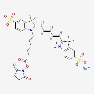 molecular formula C36H40N3NaO10S2 B15127268 sodium;(2Z)-1-[6-(2,5-dioxopyrrolidin-1-yl)oxy-6-oxohexyl]-3,3-dimethyl-2-[(2E,4E)-5-(1,3,3-trimethyl-5-sulfonatoindol-1-ium-2-yl)penta-2,4-dienylidene]indole-5-sulfonate 