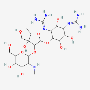 molecular formula C21H41N7O12 B15127589 1,1'-[4-({5-deoxy-2-O-[2-deoxy-2-(methylamino)hexopyranosyl]-3-C-(hydroxymethyl)pentofuranosyl}oxy)-2,5,6-trihydroxycyclohexane-1,3-diyl]diguanidine 