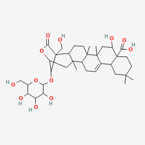 molecular formula C36H54O12 B15127613 8-Hydroxy-1-(hydroxymethyl)-5,6,12,12,19-pentamethyl-23-oxo-24-[3,4,5-trihydroxy-6-(hydroxymethyl)oxan-2-yl]oxy-22-oxahexacyclo[19.2.1.02,19.05,18.06,15.09,14]tetracos-15-ene-9-carboxylic acid 