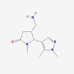 molecular formula C11H18N4O B15127628 4-(Aminomethyl)-5-(1,5-dimethyl-1H-pyrazol-4-yl)-1-methylpyrrolidin-2-one 