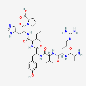 molecular formula C40H62N12O9 B15128590 1-[2-[[2-[[2-[[2-[[2-(2-aminopropanoylamino)-5-(diaminomethylideneamino)pentanoyl]amino]-3-methylbutanoyl]amino]-3-(4-hydroxyphenyl)propanoyl]amino]-3-methylpentanoyl]amino]-3-(1H-imidazol-5-yl)propanoyl]pyrrolidine-2-carboxylic acid 