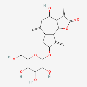 molecular formula C21H28O9 B15128848 4-Hydroxy-3,6,9-trimethylidene-8-[3,4,5-trihydroxy-6-(hydroxymethyl)oxan-2-yl]oxy-3a,4,5,6a,7,8,9a,9b-octahydroazuleno[4,5-b]furan-2-one 