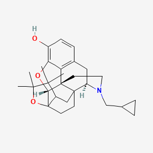 molecular formula C28H37NO3 B1512888 (4bS,8R,12bR)-7-(Cyclopropylmethyl)-10,10,11,11-tetramethyl-5,6,7,8,9,9a,10,11-octahydro-12bH-8a,12a-ethano-4,8-methano[1]benzofuro[3,2-e]furo[2,3-g]isoquinolin-1-ol CAS No. 89663-73-0