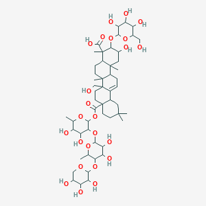 molecular formula C53H84O24 B15129139 8a-[3-[3,4-Dihydroxy-6-methyl-5-(3,4,5-trihydroxyoxan-2-yl)oxyoxan-2-yl]oxy-4,5-dihydroxy-6-methyloxan-2-yl]oxycarbonyl-2-hydroxy-6b-(hydroxymethyl)-4,6a,11,11,14b-pentamethyl-3-[3,4,5-trihydroxy-6-(hydroxymethyl)oxan-2-yl]oxy-1,2,3,4a,5,6,7,8,9,10,12,12a,14,14a-tetradecahydropicene-4-carboxylic acid 