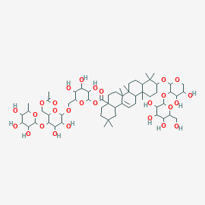 6-[({6-[(Acetyloxy)methyl]-3,4-dihydroxy-5-[(3,4,5-trihydroxy-6-methyloxan-2-yl)oxy]oxan-2-yl}oxy)methyl]-3,4,5-trihydroxyoxan-2-yl 10-[(4,5-dihydroxy-3-{[3,4,5-trihydroxy-6-(hydroxymethyl)oxan-2-yl]oxy}oxan-2-yl)oxy]-2,2,6a,6b,9,9,12a-heptamethyl-1,3,4,5,6,7,8,8a,10,11,12,12b,13,14b-tetradecahydropicene-4a-carboxylate