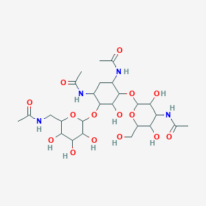 molecular formula C26H44N4O15 B15129328 N-[[6-[4,6-diacetamido-3-[4-acetamido-3,5-dihydroxy-6-(hydroxymethyl)oxan-2-yl]oxy-2-hydroxycyclohexyl]oxy-3,4,5-trihydroxyoxan-2-yl]methyl]acetamide 