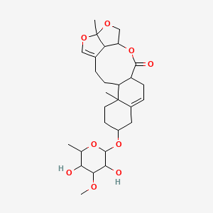 molecular formula C28H40O9 B15129334 8-(3,5-Dihydroxy-4-methoxy-6-methyloxan-2-yl)oxy-5,19-dimethyl-15,18,20-trioxapentacyclo[14.5.1.04,13.05,10.019,22]docosa-1(21),10-dien-14-one 