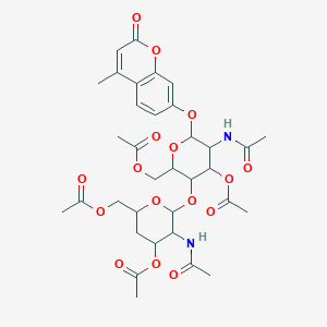 molecular formula C34H42N2O16 B15129423 [5-Acetamido-6-[5-acetamido-4-acetyloxy-2-(acetyloxymethyl)-6-(4-methyl-2-oxochromen-7-yl)oxyoxan-3-yl]oxy-4-acetyloxyoxan-2-yl]methyl acetate 