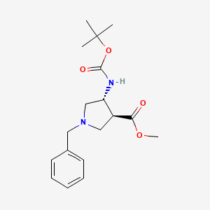 molecular formula C18H26N2O4 B1512948 trans-Methyl 1-benzyl-4-((tert-butoxycarbonyl)amino)pyrrolidine-3-carboxylate CAS No. 955138-40-6