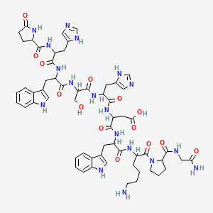 molecular formula C59H74N18O14 B15129488 4-[[1-[[6-amino-1-[2-[(2-amino-2-oxoethyl)carbamoyl]pyrrolidin-1-yl]-1-oxohexan-2-yl]amino]-3-(1H-indol-3-yl)-1-oxopropan-2-yl]amino]-3-[[2-[[3-hydroxy-2-[[2-[[3-(1H-imidazol-5-yl)-2-[(5-oxopyrrolidine-2-carbonyl)amino]propanoyl]amino]-3-(1H-indol-3-yl)propanoyl]amino]propanoyl]amino]-3-(1H-imidazol-5-yl)propanoyl]amino]-4-oxobutanoic acid 