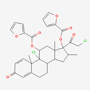 molecular formula C32H32Cl2O8 B15130135 [9-Chloro-17-(2-chloroacetyl)-17-(furan-2-carbonyloxy)-10,13,16-trimethyl-3-oxo-6,7,8,11,12,14,15,16-octahydrocyclopenta[a]phenanthren-11-yl] furan-2-carboxylate 