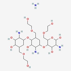 3-Amino-5-{[2-amino-4-({2-amino-3,4-dihydroxy-5-[(2-hydroxyethoxy)methyl]cyclohexyl}oxy)-3-hydroxy-5-[(2-hydroxyethoxy)methyl]cyclohexyl]oxy}-6-[(2-hydroxyethoxy)methyl]oxane-2,4-diol amine