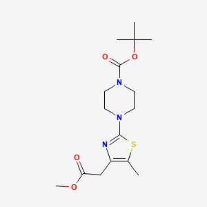 molecular formula C16H25N3O4S B15130939 1-Piperazinecarboxylic acid, 4-[4-(2-methoxy-2-oxoethyl)-5-methyl-2-thiazolyl]-, 1,1-dimethylethyl ester 