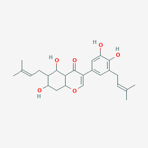 molecular formula C25H32O6 B15131143 3-[3,4-Dihydroxy-5-(3-methylbut-2-enyl)phenyl]-5,7-dihydroxy-6-(3-methylbut-2-enyl)-4a,5,6,7,8,8a-hexahydrochromen-4-one 