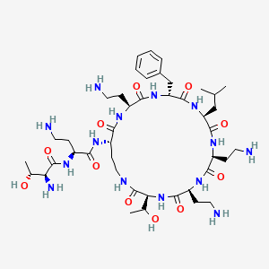 molecular formula C43H74N14O11 B15131345 (2S,3R)-2-amino-N-[(1S)-3-amino-1-[[(3S,6S,9S,12S,15R,18S,21S)-6,9,18-tris(2-aminoethyl)-15-benzyl-3-(1-hydroxyethyl)-12-(2-methylpropyl)-2,5,8,11,14,17,20-heptaoxo-1,4,7,10,13,16,19-heptazacyclotricos-21-yl]carbamoyl]propyl]-3-hydroxy-butanamide 