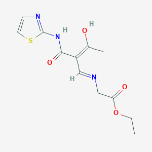 molecular formula C12H15N3O4S B15131720 ethyl 2-{[(1E)-2-acetyl-2-[(1,3-thiazol-2-yl)carbamoyl]eth-1-en-1-yl]amino}acetate 