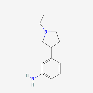 molecular formula C12H18N2 B15131768 Benzenamine, 3-(1-ethyl-3-pyrrolidinyl)- CAS No. 1263281-74-8