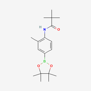 molecular formula C18H28BNO3 B15132011 Propanamide, 2,2-dimethyl-N-[2-methyl-4-(4,4,5,5-tetramethyl-1,3,2-dioxaborolan-2-yl)phenyl]- 