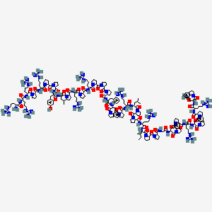 1-[1-[1-[2-[[1-[2-[[1-[2-[[2-[[1-[1-[2-[[1-[2-[[2-[(2-amino-5-carbamimidamidopentanoyl)amino]-5-carbamimidamidopentanoyl]amino]-5-carbamimidamidopentanoyl]pyrrolidine-2-carbonyl]amino]-5-carbamimidamidopentanoyl]pyrrolidine-2-carbonyl]pyrrolidine-2-carbonyl]amino]-3-(4-hydroxyphenyl)propanoyl]amino]-4-methylpentanoyl]pyrrolidine-2-carbonyl]amino]-5-carbamimidamidopentanoyl]pyrrolidine-2-carbonyl]amino]-5-carbamimidamidopentanoyl]pyrrolidine-2-carbonyl]pyrrolidine-2-carbonyl]-N-[1-[[1-[2-[2-[[5-carbamimidamido-1-[[1-[2-[2-[[5-carbamimidamido-1-[[1-[2-[2-[[2-[[1-[2-[2-[[5-carbamimidamido-1-[[1-[2-[2-[[5-carbamimidamido-1-[[1-(2-carbamoylpyrrolidin-1-yl)-1-oxo-3-phenylpropan-2-yl]amino]-1-oxopentan-2-yl]carbamoyl]pyrrolidine-1-carbonyl]pyrrolidin-1-yl]-1-oxo-3-phenylpropan-2-yl]amino]-1-oxopentan-2-yl]carbamoyl]pyrrolidine-1-carbonyl]pyrrolidin-1-yl]-1-oxo-3-phenylpropan-2-yl]amino]-2-oxoethyl]carbamoyl]pyrrolidine-1-carbonyl]pyrrolidin-1-yl]-3-methyl-1-oxopentan-2-yl]amino]-1-oxopentan-2-yl]carbamoyl]pyrrolidine-1-carbonyl]pyrrolidin-1-yl]-4-methyl-1-oxopentan-2-yl]amino]-1-oxopentan-2-yl]carbamoyl]pyrrolidine-1-carbonyl]pyrrolidin-1-yl]-1-oxo-3-phenylpropan-2-yl]amino]-1-oxo-3-phenylpropan-2-yl]pyrrolidine-2-carboxamide