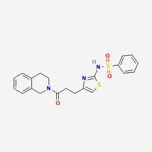 molecular formula C21H21N3O3S2 B15132716 N-(4-(3-(3,4-dihydroisoquinolin-2(1H)-yl)-3-oxopropyl)thiazol-2-yl)benzenesulfonamide 