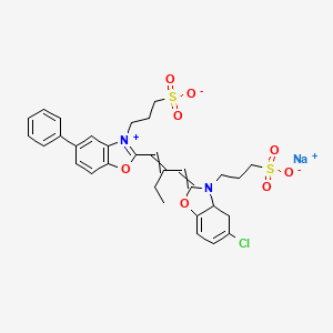 molecular formula C31H32ClN2NaO8S2 B1513272 Sodium;3-[5-chloro-2-[2-[[5-phenyl-3-(3-sulfonatopropyl)-1,3-benzoxazol-3-ium-2-yl]methylidene]butylidene]-3a,4-dihydro-1,3-benzoxazol-3-yl]propane-1-sulfonate CAS No. 67326-80-1