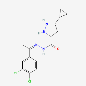 molecular formula C15H18Cl2N4O B15132723 5-cyclopropyl-N-[(Z)-1-(3,4-dichlorophenyl)ethylideneamino]pyrazolidine-3-carboxamide 