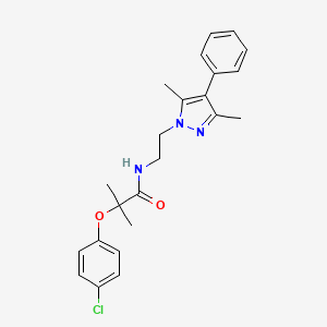 2-(4-chlorophenoxy)-N-[2-(3,5-dimethyl-4-phenyl-1H-pyrazol-1-yl)ethyl]-2-methylpropanamide