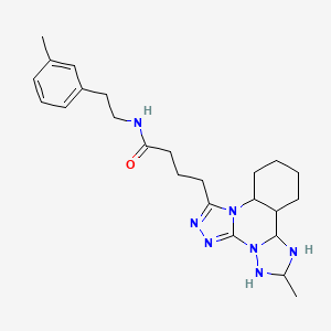 molecular formula C24H35N7O B15133222 4-(9-methyl-2,4,5,7,8,10-hexazatetracyclo[10.4.0.02,6.07,11]hexadeca-3,5-dien-3-yl)-N-[2-(3-methylphenyl)ethyl]butanamide 