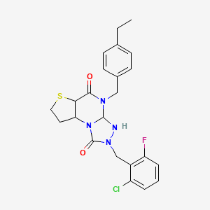 molecular formula C23H24ClFN4O2S B15133223 11-[(2-Chloro-6-fluorophenyl)methyl]-8-[(4-ethylphenyl)methyl]-5-thia-1,8,10,11-tetraazatricyclo[7.3.0.0^{2,6}]dodeca-2(6),3,9-triene-7,12-dione 