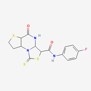 molecular formula C15H14FN3O2S3 B15133237 N-(4-fluorophenyl)-7-oxo-12-sulfanylidene-5,11-dithia-1,8-diazatricyclo[7.3.0.0^{2,6}]dodeca-2(6),3,9-triene-10-carboxamide 